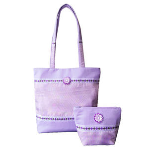 NWT Lavender Gingham Tote Bag with Cosmetic Purse